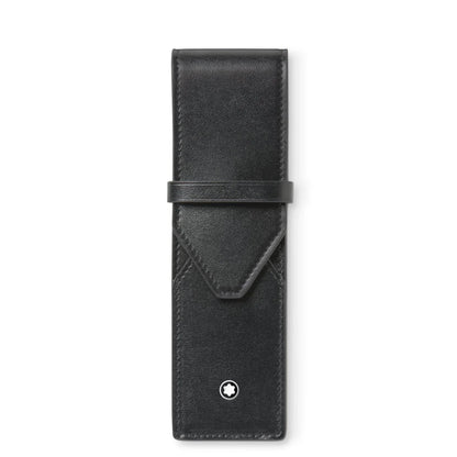 Montblanc astuccio per 2 strumenti da scrittura in pelle lucida nera con logo stella argento penne meisterstück