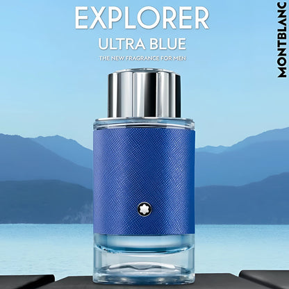 Montblanc explorer ultra blue eau de parfum 30ml in elegante flacone blu testurizzato con tappo argento carisma raffinati narrando
