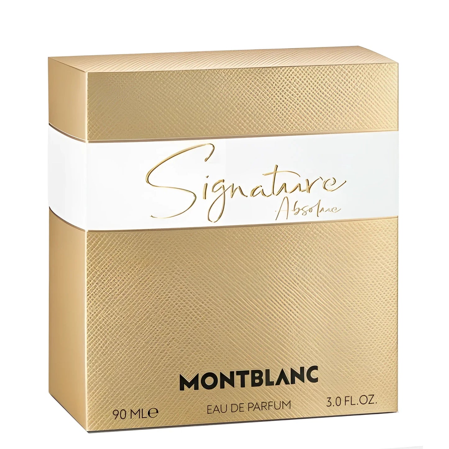 Scatola rettangolare dorata in tessuto per montblanc signature absolue eau de parfum da 90ml modello 129775