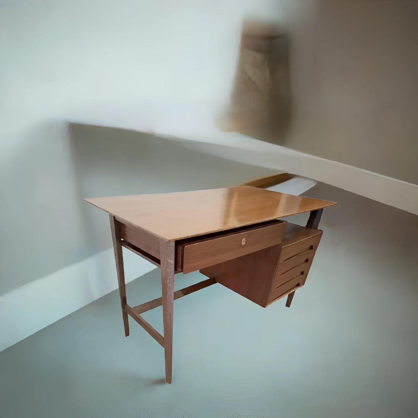 Scrivania scrittoio mid-century modern in legno di edmondo palutari design dassi anni 50 vintage antica