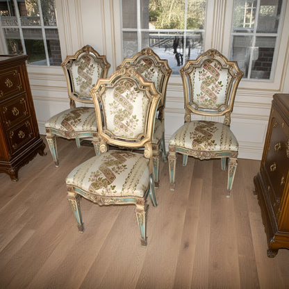 Set di 4 sedie napoleone iii in stile napoleone iii seconda metà ottocento in legno intagliato e tessuto damascato