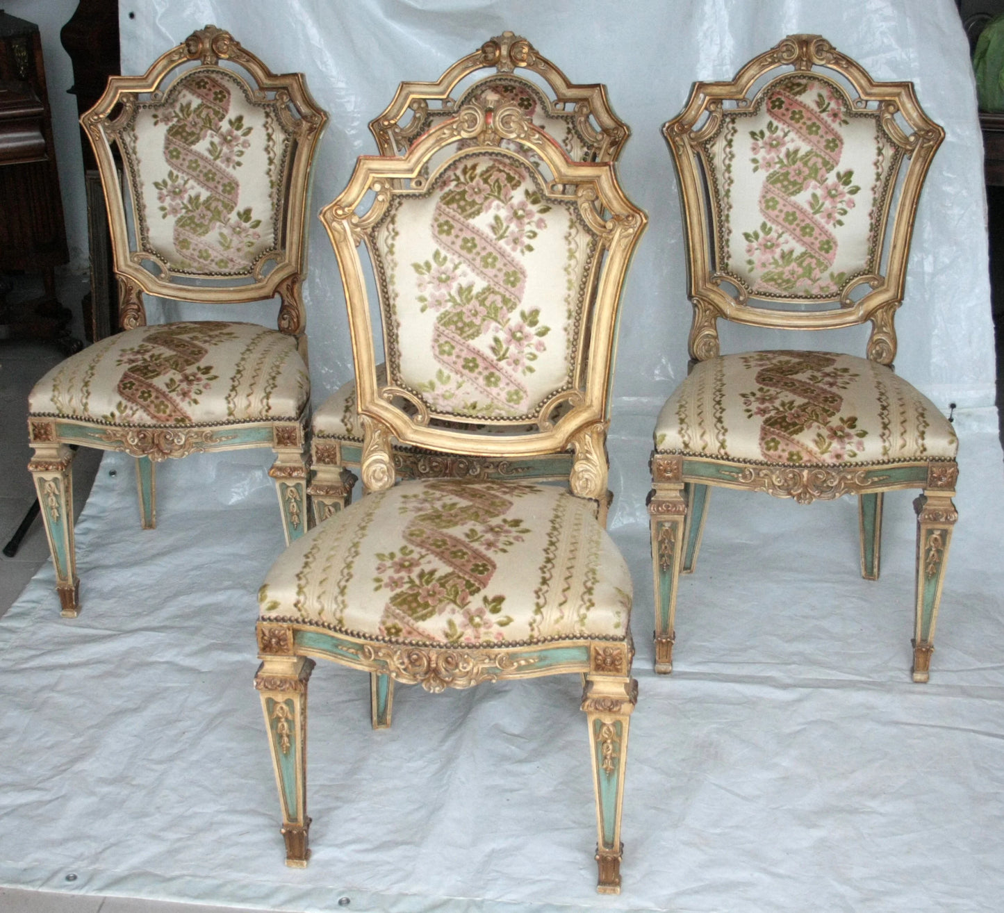 Set 4 sedie napoleone iii seconda metà ottocento in stile napoleone iii con tappezzeria floreale decorativa