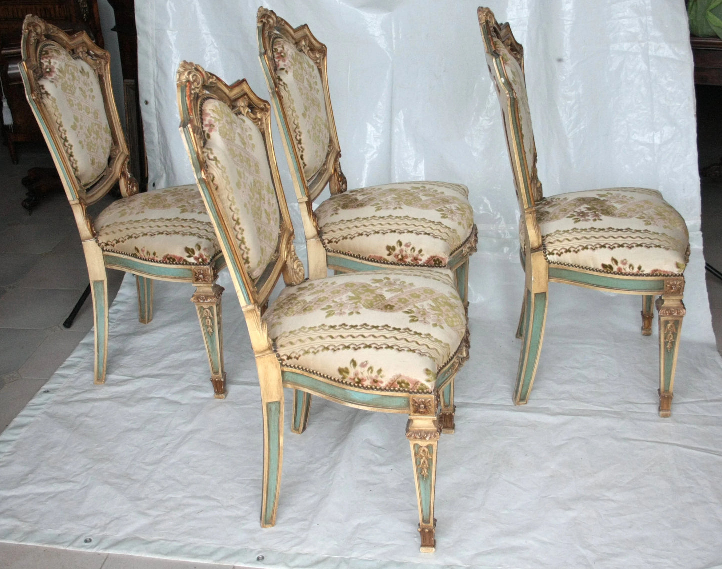 Set 4 sedie napoleone iii in stile napoleone iii seconda metà ottocento con rivestimento imbottito ornate