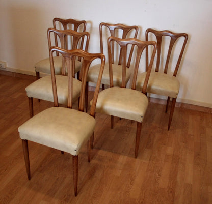 Set 6 sedie mid-century modern design italiano prodotte negli anni 1960 con sedili in similpelle bianca in perfette condizioni
