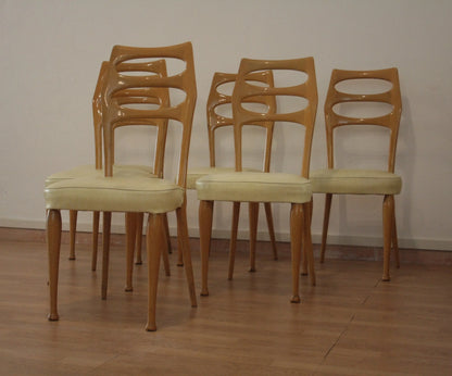 Set di 6 sedie da pranzo mid-century moderne di vittorio dassi anni 50 legno e pelle vintage dario raia antiquariato