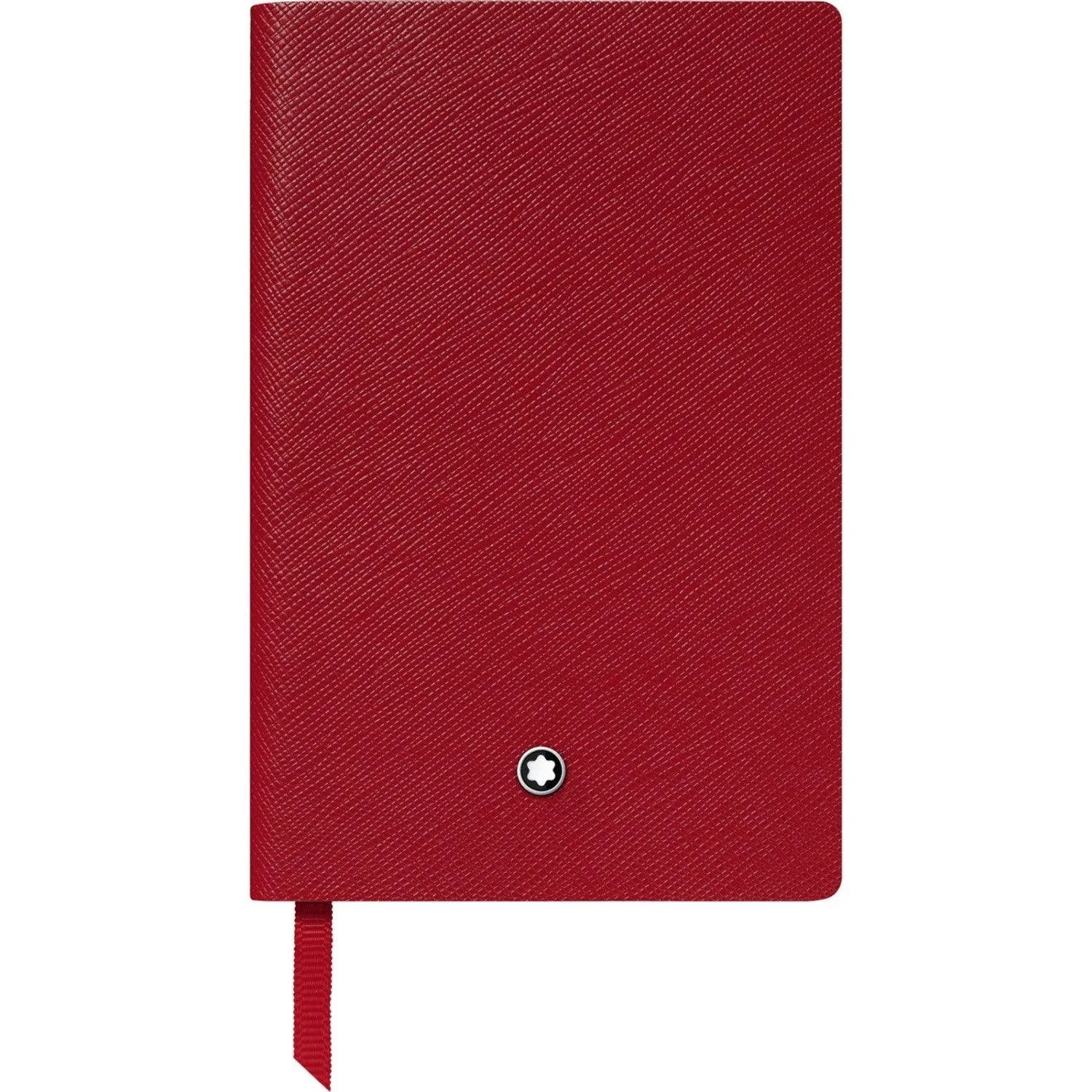 Notebook montblanc blocco note 148 righe rosso in pelle con logo montblanc impresso e colore carta righe colore carta
