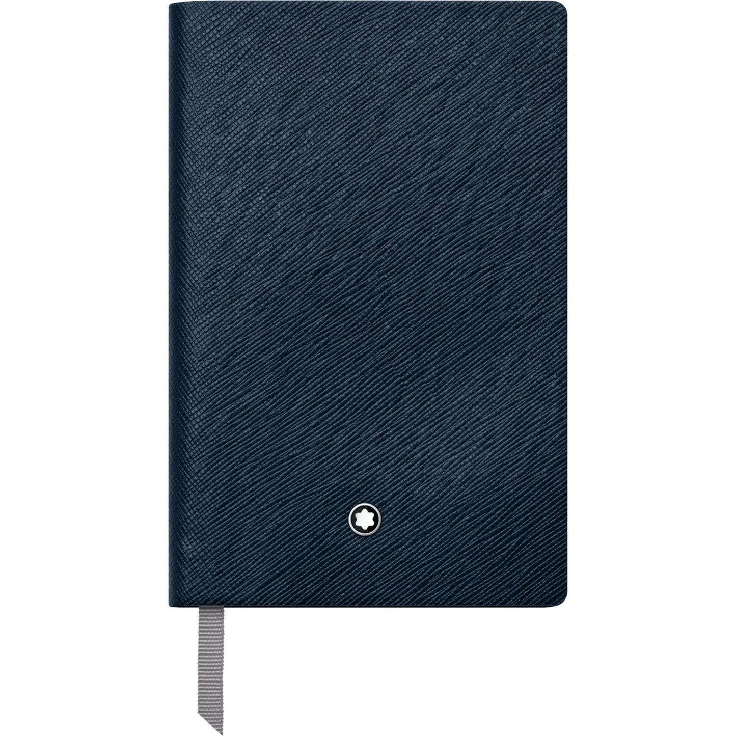 Notebook montblanc blocco note 148 righe colore carta indigo in pelle blu navy con logo montblanc impresso argento