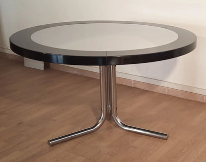 Tavolo da pranzo desco vintage di achille castiglioni per zanotta con piano nero e base metallica anni 70