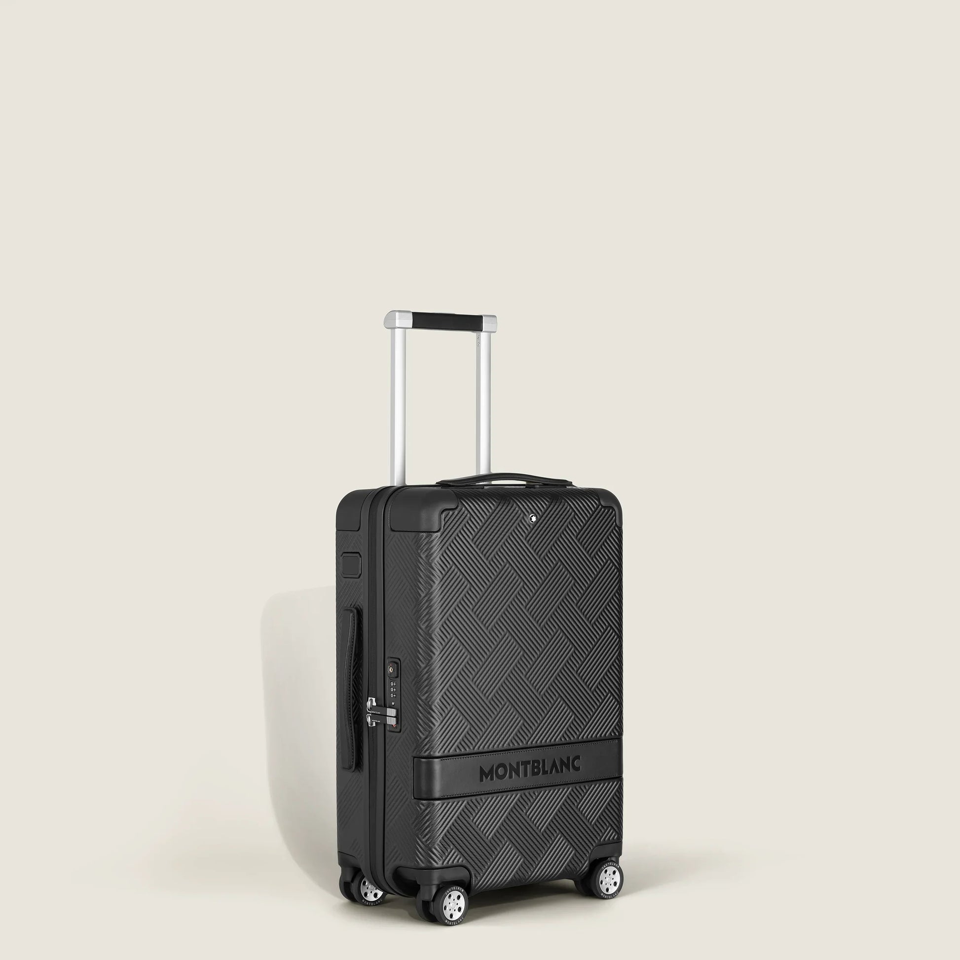 Montblanc trolley da cabina compatto nero con motivo spina di pesce e ruote argentate per la prossima avventura livello successivo