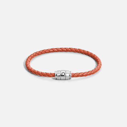 Montblanc bracciale in acciaio a 3 anelli e pelle Meisterstück Cayenne misura S 13429160
