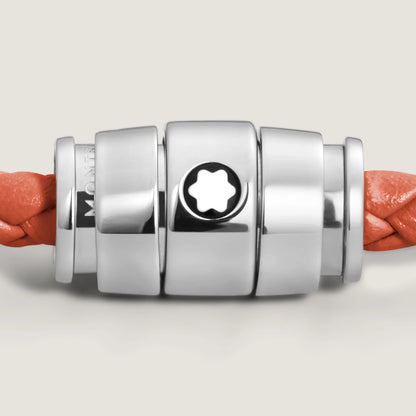 Montblanc bracciale in acciaio a 3 anelli e pelle Meisterstück Cayenne misura S 13429160