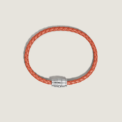 Montblanc bracciale in acciaio a 3 anelli e pelle Meisterstück Cayenne misura S 13429160