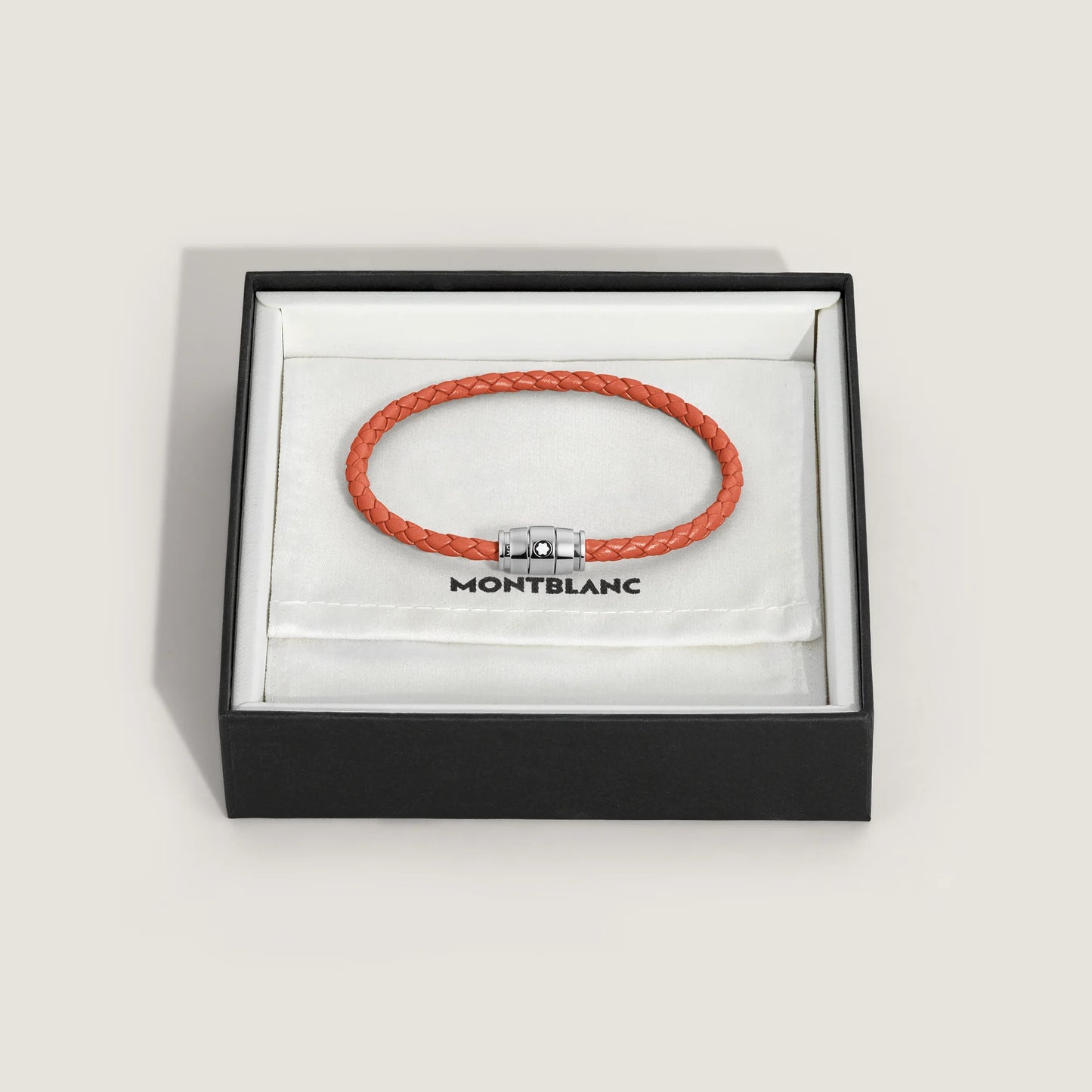 Montblanc bracciale in acciaio a 3 anelli e pelle Meisterstück Cayenne misura S 13429160