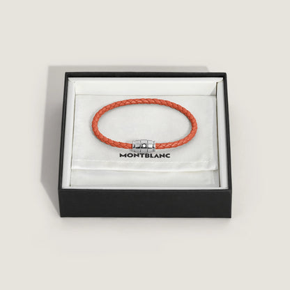 Montblanc bracciale in acciaio a 3 anelli e pelle Meisterstück Cayenne misura S 13429160