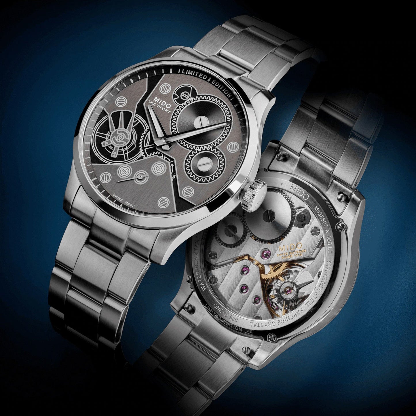 Mido Uhr Multifort Mechanical Limitierte Auflage 999 Stück 44mm anthrazit Handaufzug Stahl M038.605.11.060.00