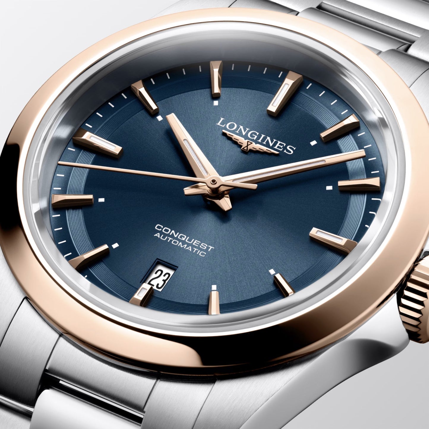 Longines Conquest Uhr 30 mm blau Automatik Edelstahl PVD-Roségold-Finish L3.320.5.92.6