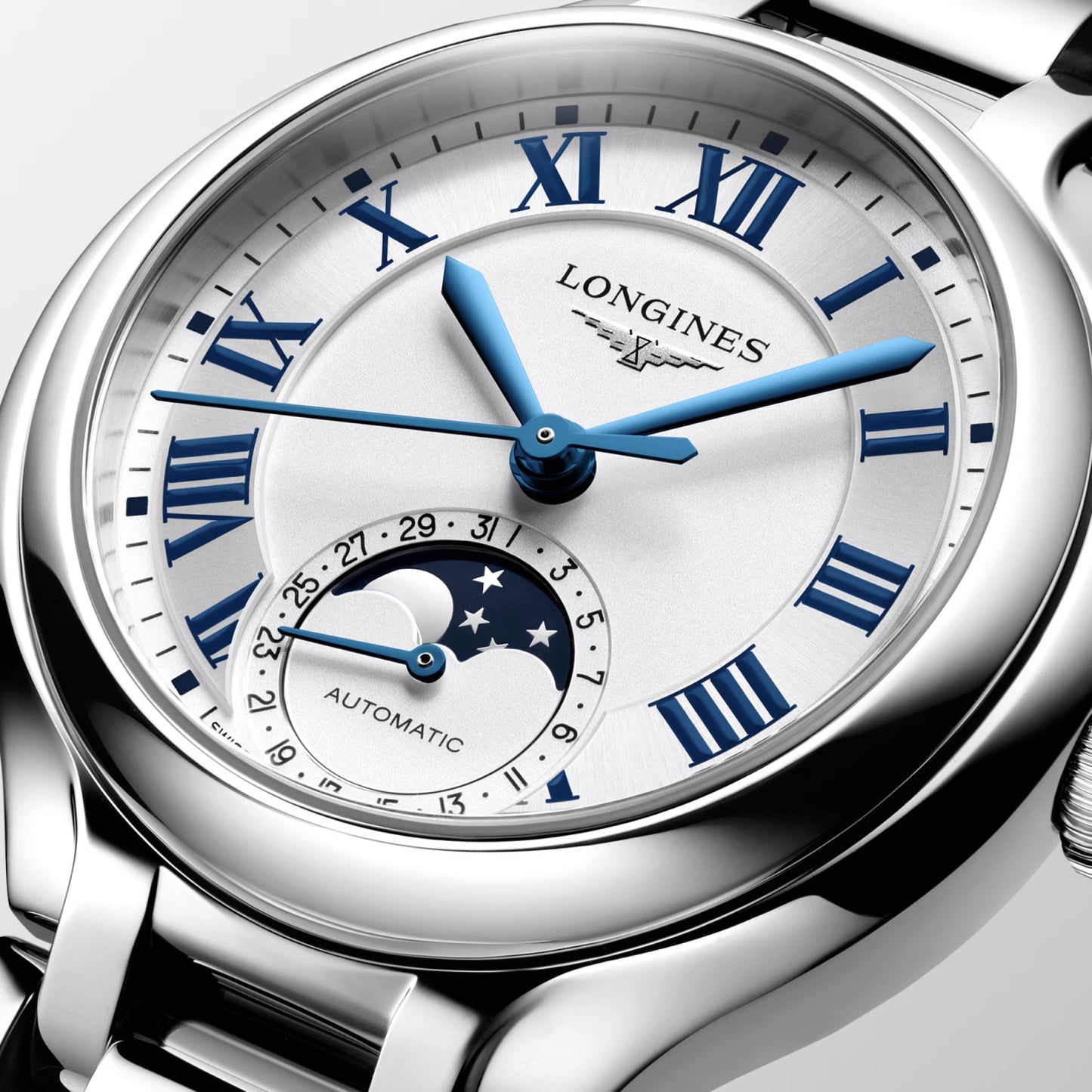 Longines Uhr Primaluna Mondphase 34mm silber Automatik Stahl L8.126.4.71.6