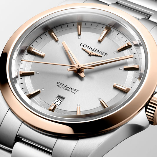 Longines Uhr Conquest 30mm Silber Automatik Roségold Stahl L3.320.5.72.6
