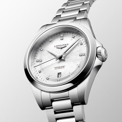 Longines Uhr Conquest 30mm Perlmutt Diamanten Automatik Stahl L3.320.4.87.6