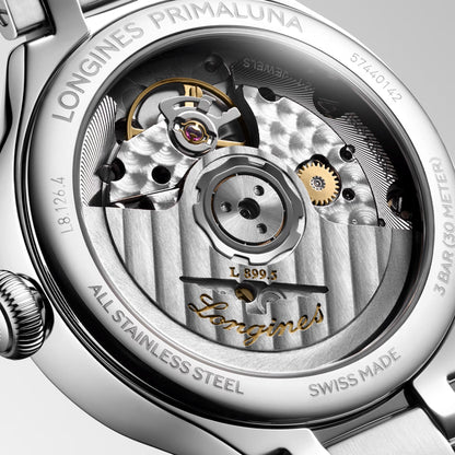 Longines Uhr Primaluna Mondphase 34mm Perlmutt Diamanten Automatik Stahl L8.126.4.87.6