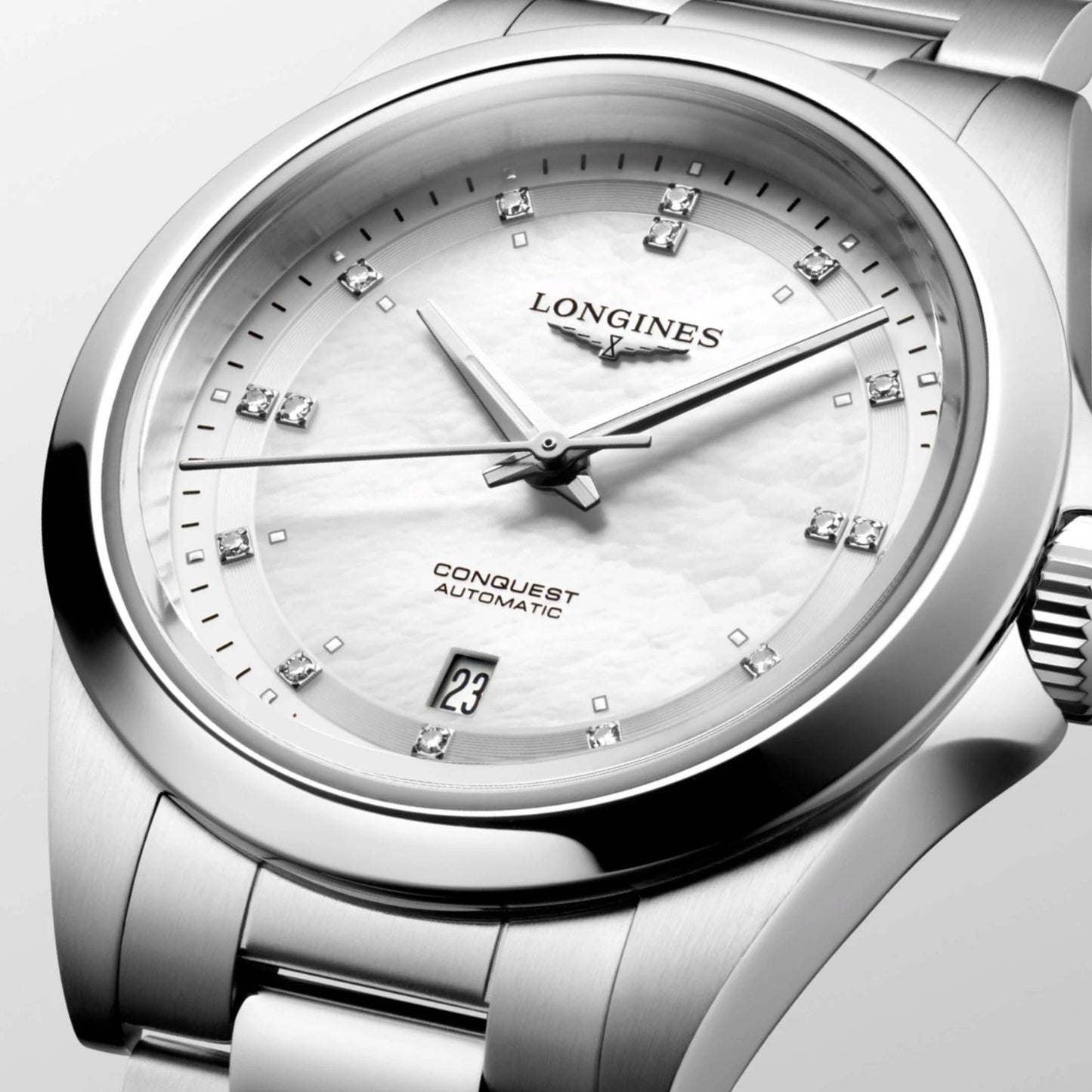 Longines Uhr Conquest 30mm Perlmutt Diamanten Automatik Stahl L3.320.4.87.6