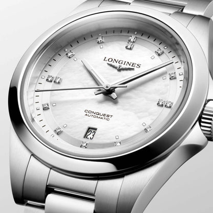 Longines Uhr Conquest 30mm Perlmutt Diamanten Automatik Stahl L3.320.4.87.6