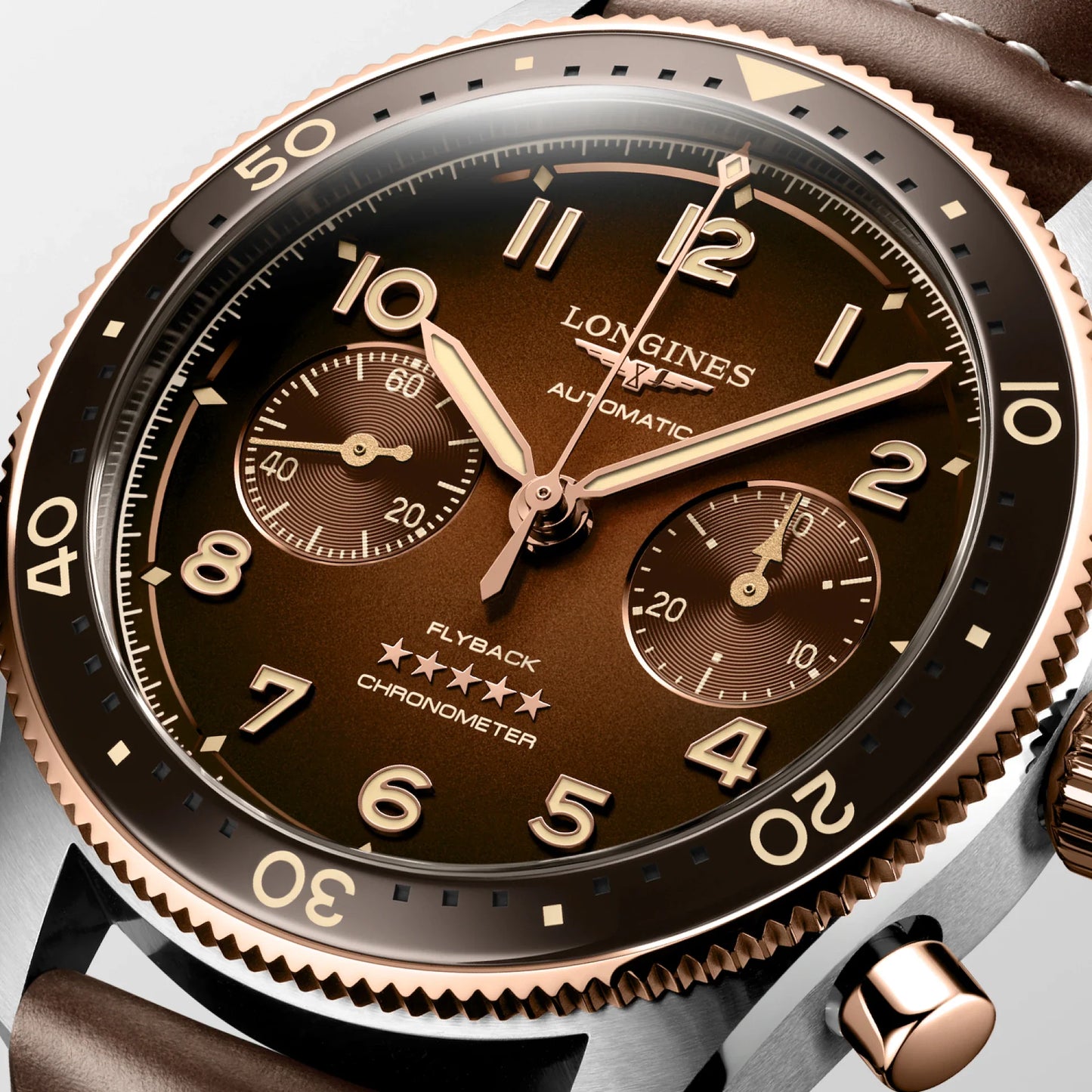 Longines Uhr Spirit Flyback 42mm braun Automatik Stahl und 18kt Roségold L3.821.5.59.2
