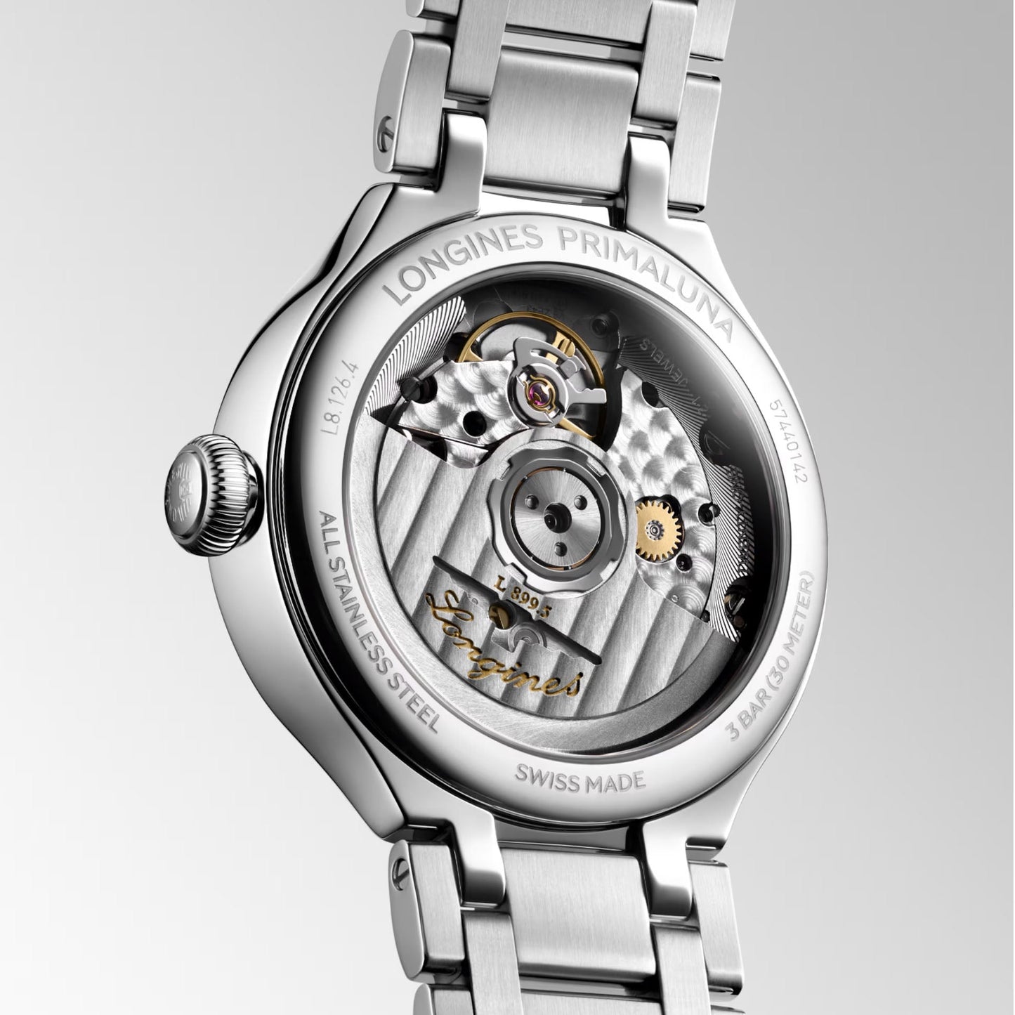 Longines Uhr Primaluna Mondphase 34mm Perlmutt Diamanten Automatik Stahl L8.126.4.87.6