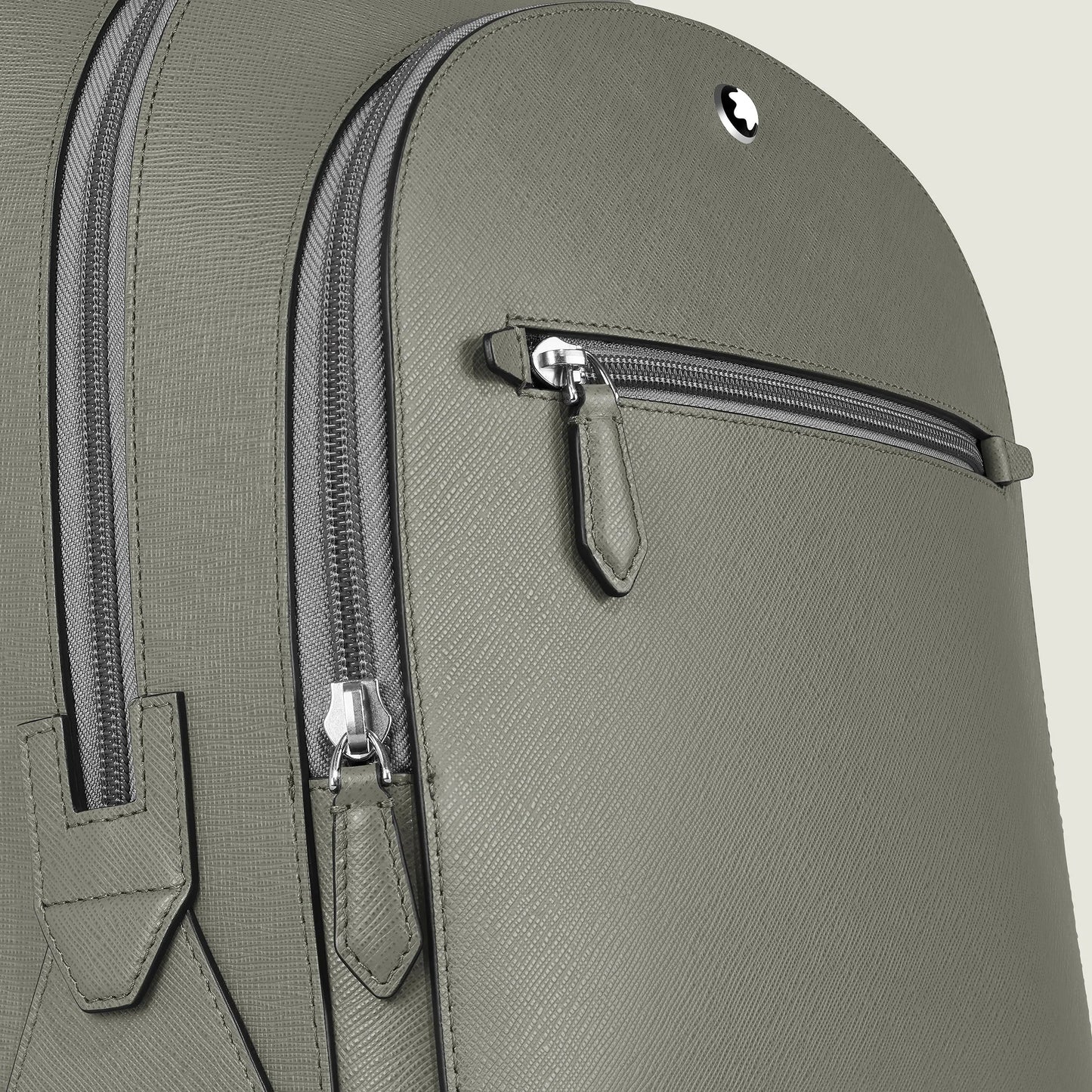 Zaino medio montblanc in pelle stampa saffiano grigio medio con 3 scomparti e raffinato stile urbano
